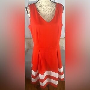 Leslie Fay Red/Orange & White
Lined Fit & Flare Women's Dress Size 12